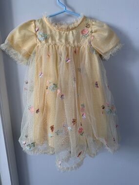 Yellow Tulle Floral Embroidered Girl’s Dress